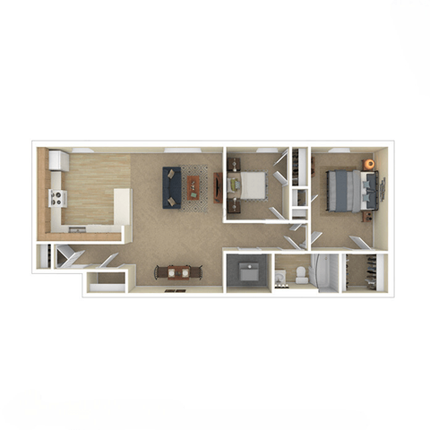 a bedroom floor plan with a bathroom and a living room